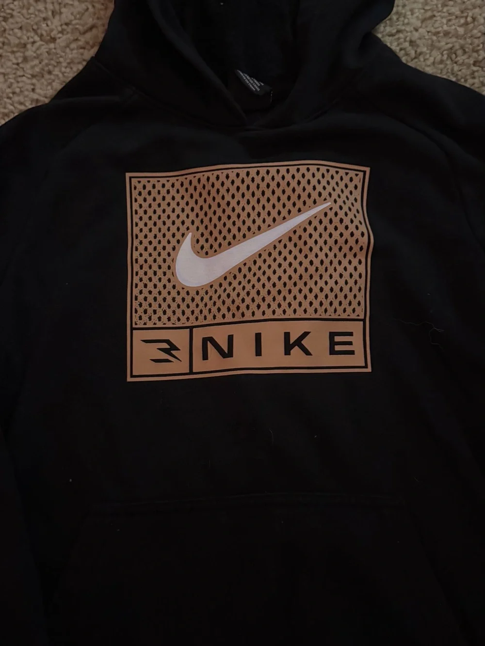 Nike Kids Youth Black Crewneck Hoodie with Tan Logo Panel